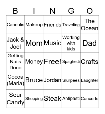 Becca's 20th Birthday Favorites! Bingo Card