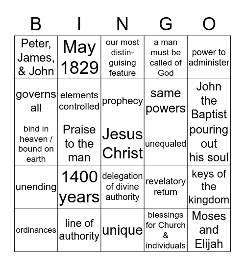 The Holy Priesthoos Bingo Card