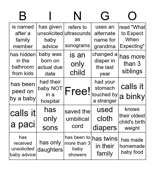 Meet the Other Guests - Baby Bingo Card