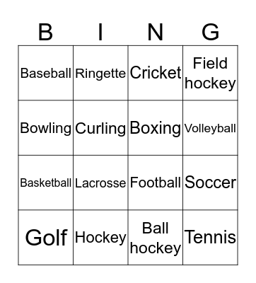 sports Bingo Card