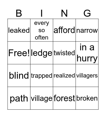 Crucita Vocabulary Bingo Card