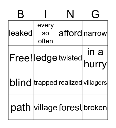 Crucita Vocabulary Bingo Card