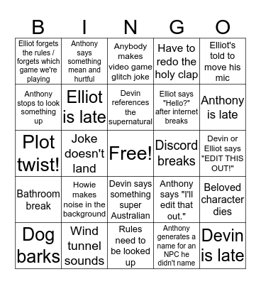 Recording Day Bingo Card