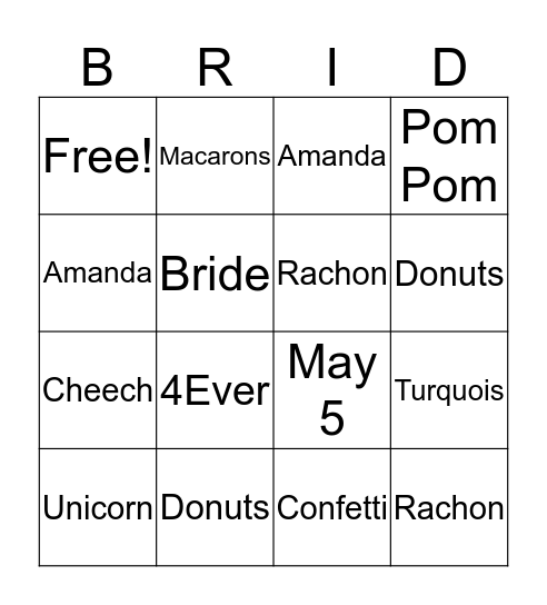 Amanda Bingo Card