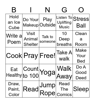 Coping Skills Bingo Card