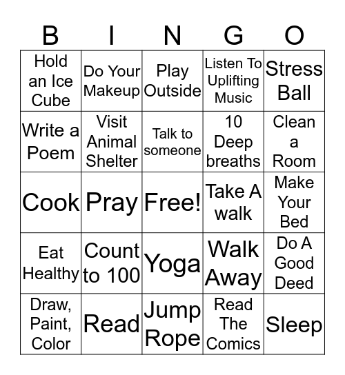 Coping Skills Bingo Card