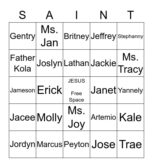 2017 2018 St. Joseph Religious Education Bingo Card