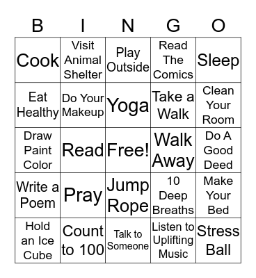 Coping Skills Bingo Card