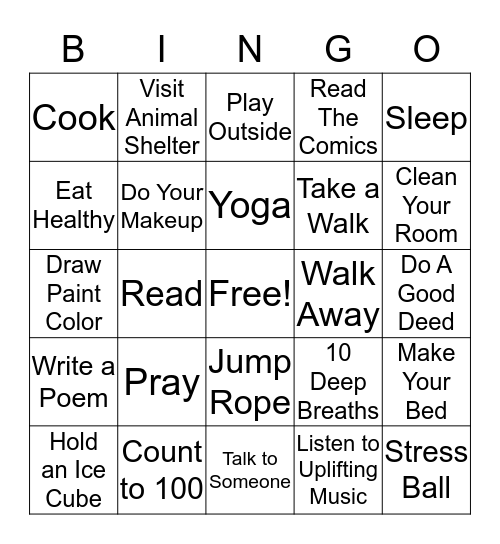 Coping Skills Bingo Card