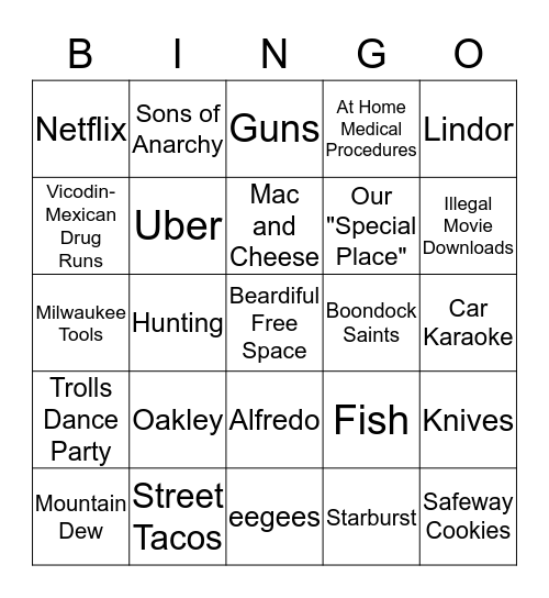 Sean's 30th Birthday Bingo Card