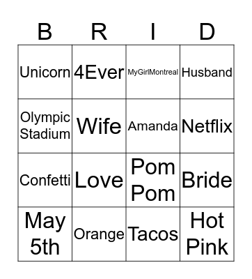 Amanda Bingo Card