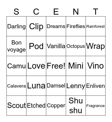 SCENTSY BINGO Card