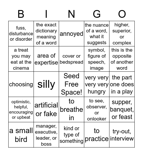 Treasures 4a, Units 1-2, Vocabulry Review Bingo Card