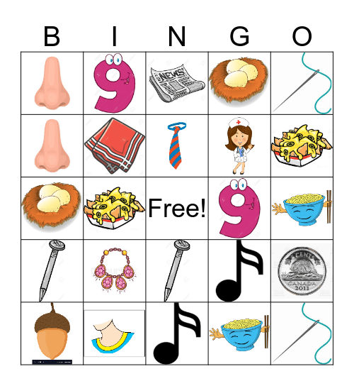 Letter N Bingo Card