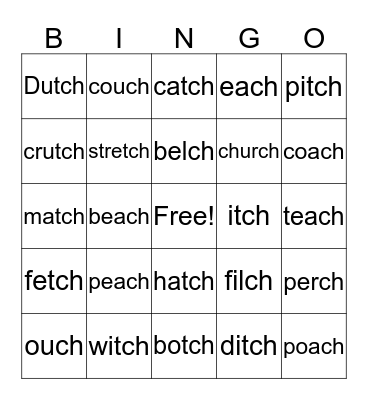 -tch or ch? Bingo Card