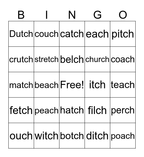 -tch or ch? Bingo Card