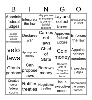 Civics- The Constitution Bingo Card