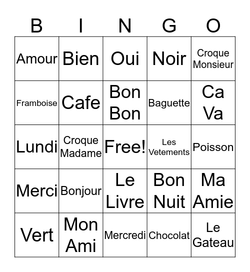 French Bingo!!! Bingo Card