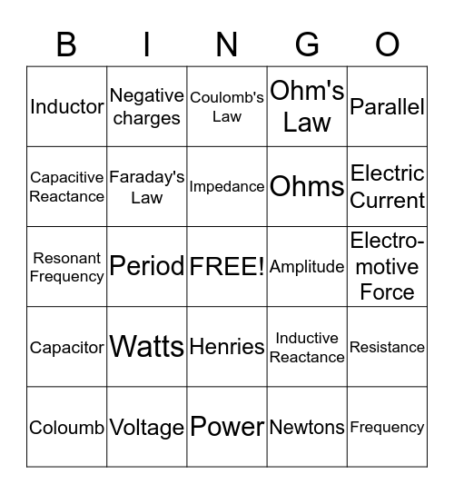 Physics  Bingo Card