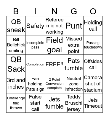 FOOTBALL BINGO!! Bingo Card