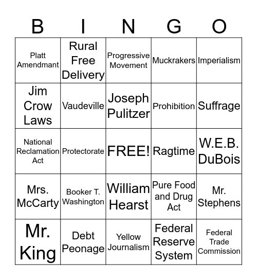 Chapter 8,9 and 10 American History Bingo Card