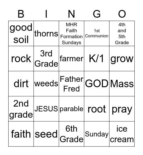 Jesus' Parable about the Farmer & the Seed Bingo Card