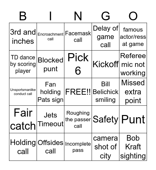 FOOTBALL BINGO!! Bingo Card
