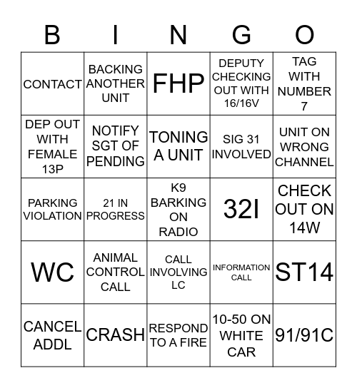 Dispatcher bingo  Bingo Card