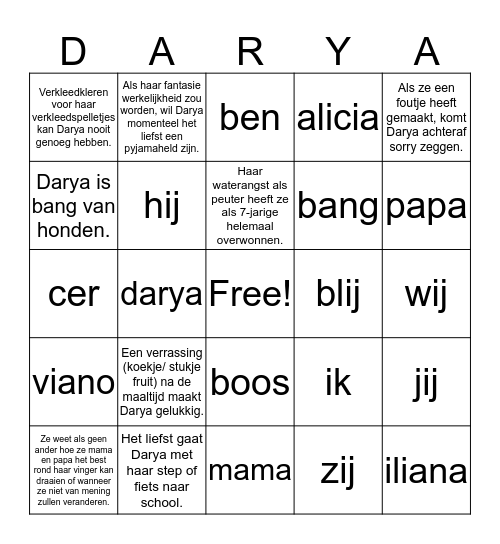 Bingo Darya Bingo Card