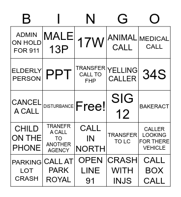 CALL TAKING  Bingo Card