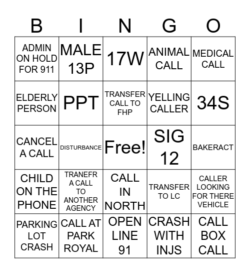 CALL TAKING  Bingo Card