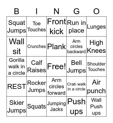 Fitness Bingo Card