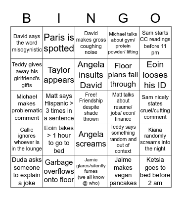 Wallach 2 Bingo! Bingo Card