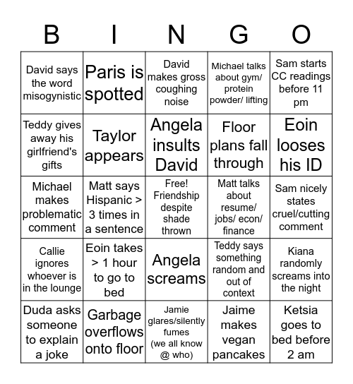 Wallach 2 Bingo! Bingo Card