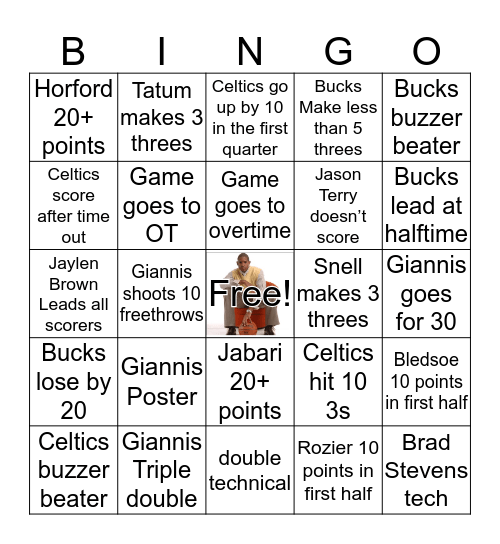 NBA BUCKS VS CELTICS Bingo Card