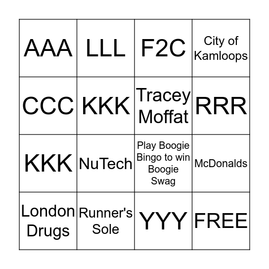 Boogie  Bingo Card