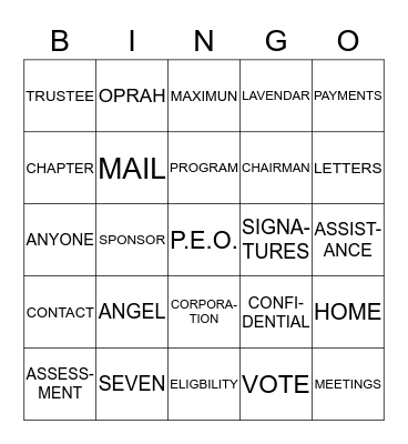 Angel Bingo Card