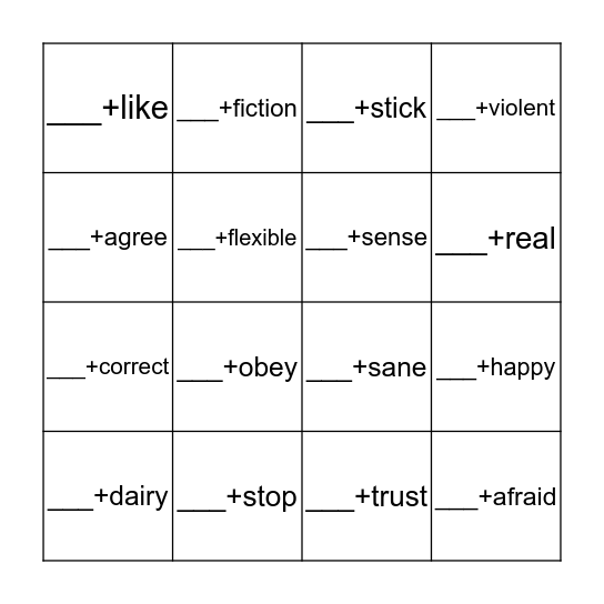Prefix Bingo Card