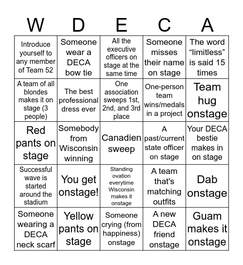 WI DECA BINGO ICDC 2018 Bingo Card