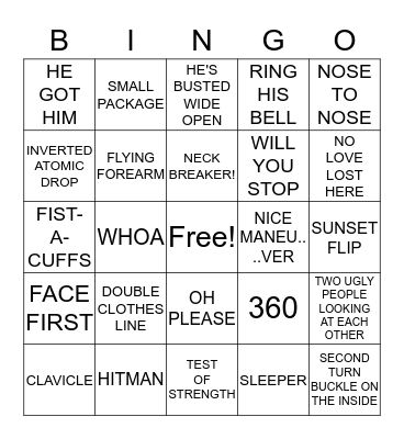 RODDY PIPER VS. BRET HART (AT THE BELL) Bingo Card