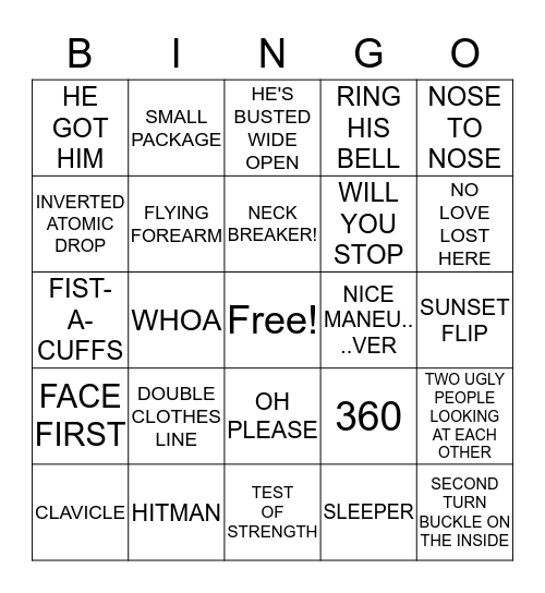 RODDY PIPER VS. BRET HART (AT THE BELL) Bingo Card