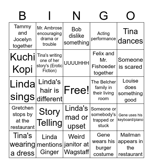 Bob's Burgers Bingo Card