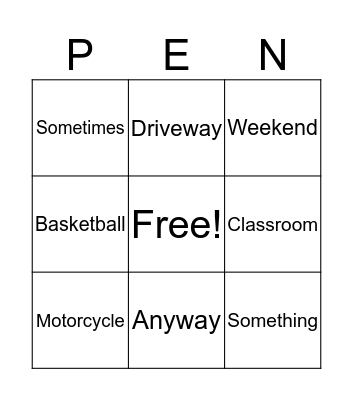 Spelling Bingo Card