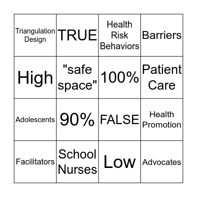 Public Health Nursing & PPE Involvement Bingo Card