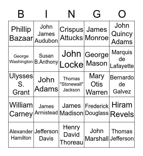 U.S. History Bingo Card