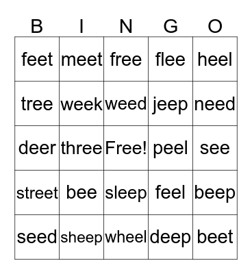 ee Words Bingo Card