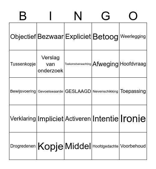 Examenwoorden havo5 Bingo Card