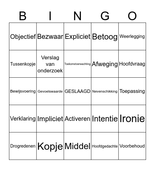 Examenwoorden Havo5 Bingo Card