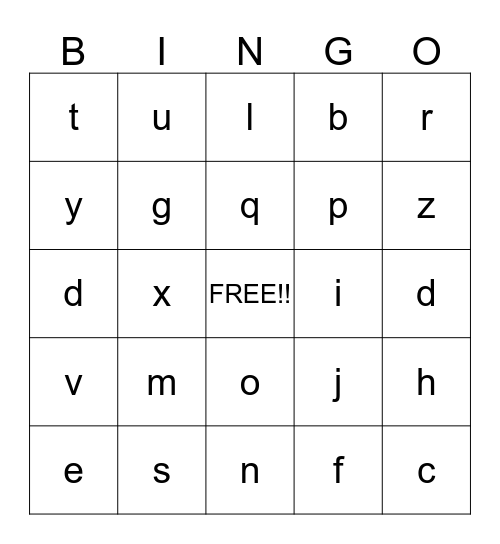 Alphabet Bingo Card