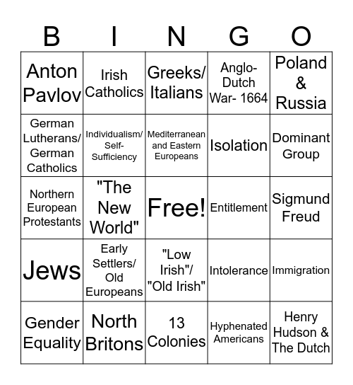 European Americans! Bingo Card